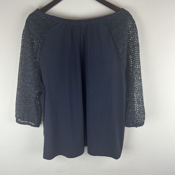 Talbots Top 3XP Navy Blue Peasant Balloon Sleeve Unique Boho - Picture 6 of 6